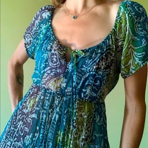 Dressbarn Crinkle chiffon tie dye boho fairy dress M
